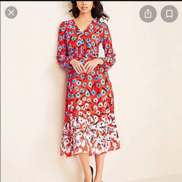 Ann Taylor Red and Blue Floral Midi Dress - Picture 1 of 2